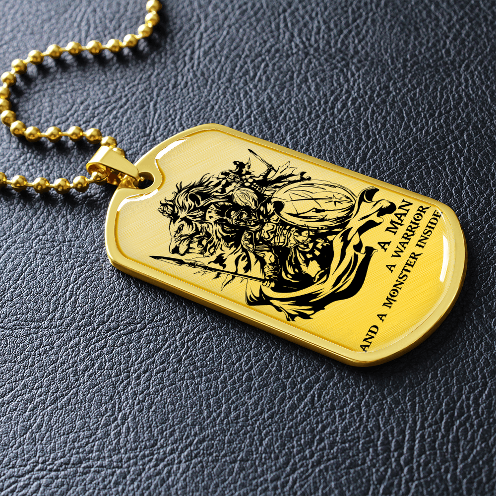 Warrior - Spartan - A Man A Warrior And A Monster Inside - Luxury Dog Tag - Military Ball Chain