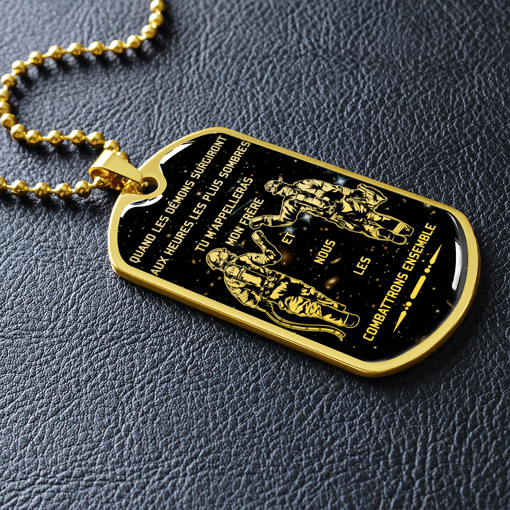Firefighter - Call On Me Brother - French - Galaxy - Luxury Dog Tag - Military Ball Chain