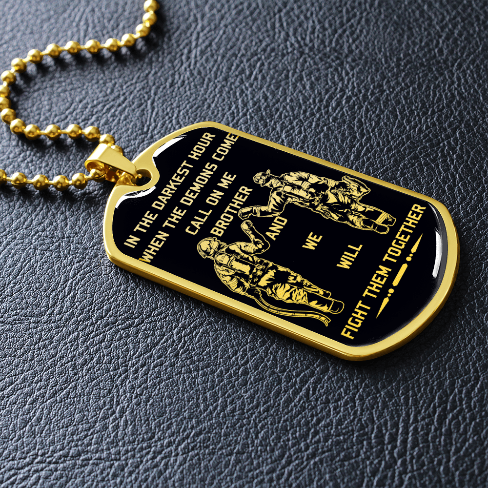 Firefighter - Call On Me Brother - English - Black - Luxury Dog Tag - Military Ball Chain