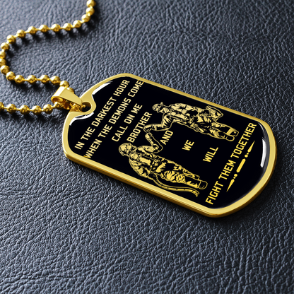 Firefighter - Call On Me Brother - English - Black - Luxury Dog Tag - Military Ball Chain