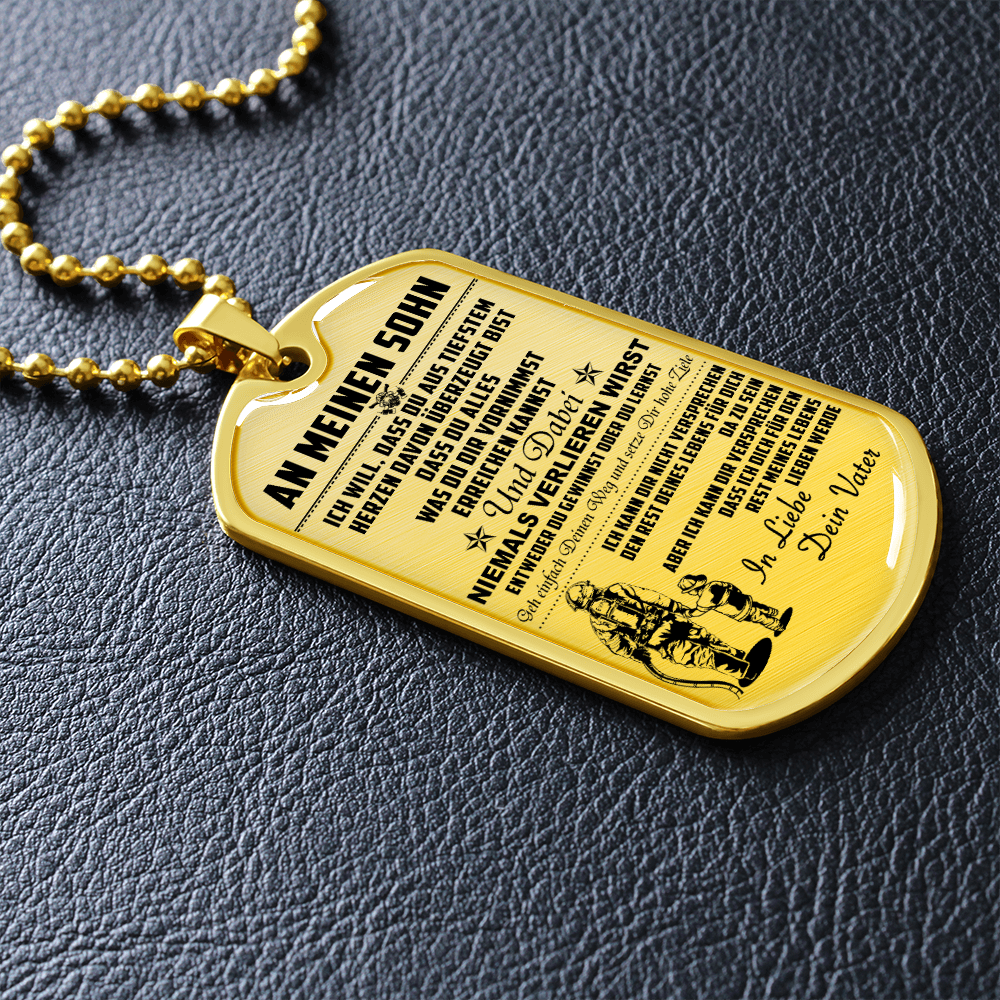 Firefighter - Dad To Son - Never Lose - German - Luxury Dog Tag - Military Ball Chain