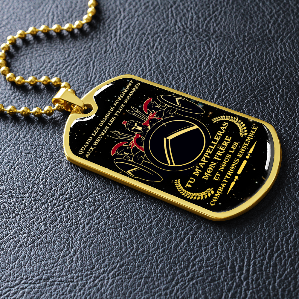 Warrior - Spartan - Call On Me Brother - French - Galaxy - Luxury Dog Tag - Military Ball Chain