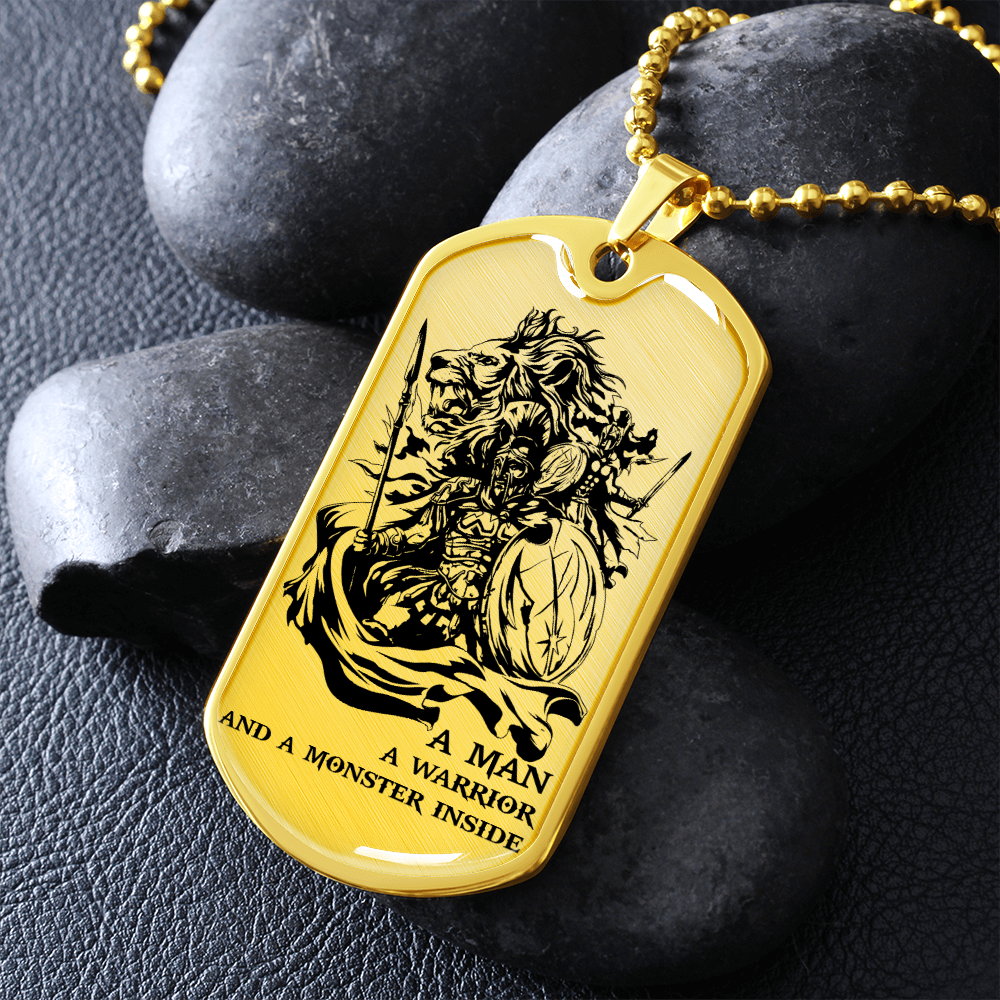 Warrior - Spartan - A Man A Warrior And A Monster Inside - Luxury Dog Tag - Military Ball Chain