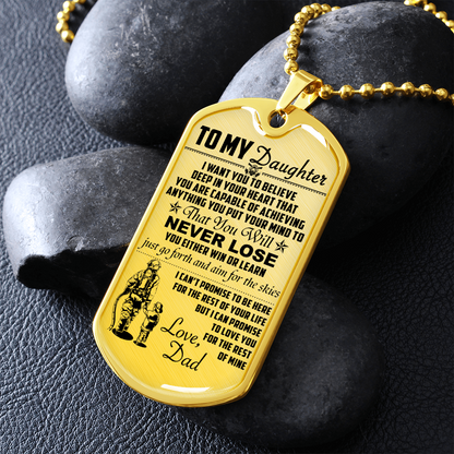 Firefighter - Dad To Daughter - Never Lose - English - Luxury Dog Tag - Military Ball Chain