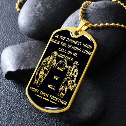 Firefighter - Call On Me Brother - English - Black - Luxury Dog Tag - Military Ball Chain