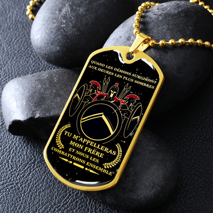 Warrior - Spartan - Call On Me Brother - French - Galaxy - Luxury Dog Tag - Military Ball Chain