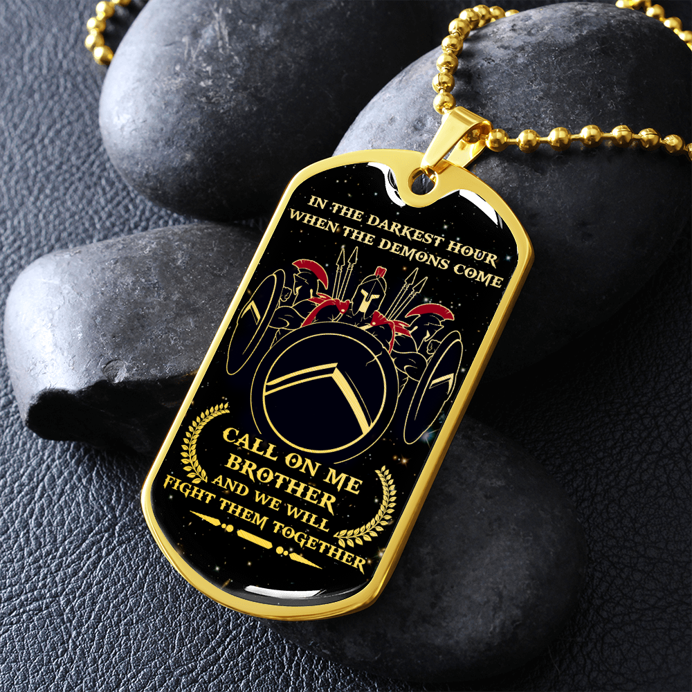 Warrior - Spartan - Call On Me Brother - English - Galaxy - Luxury Dog Tag - Military Ball Chain