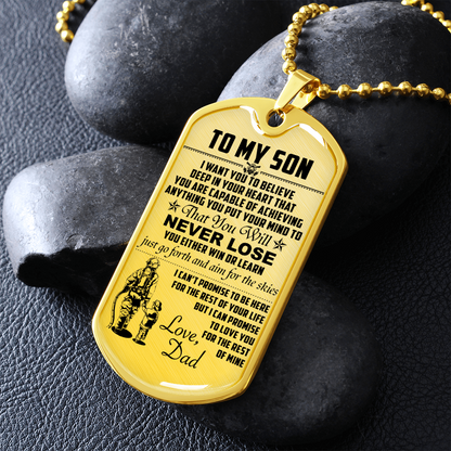 Firefighter - Dad To Son - Never Lose - English - Luxury Dog Tag - Military Ball Chain