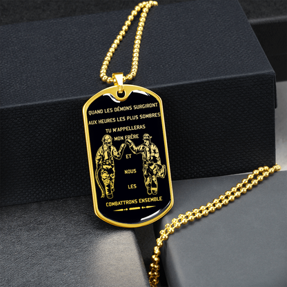 Firefighter - Call On Me Brother - French - Black - Luxury Dog Tag - Military Ball Chain