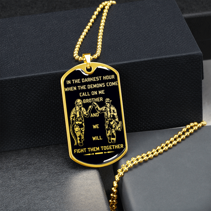 Firefighter - Call On Me Brother - English - Black - Luxury Dog Tag - Military Ball Chain