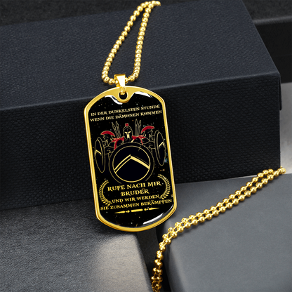 Warrior - Spartan - Call On Me Brother - German - Galaxy - Luxury Dog Tag - Military Ball Chain