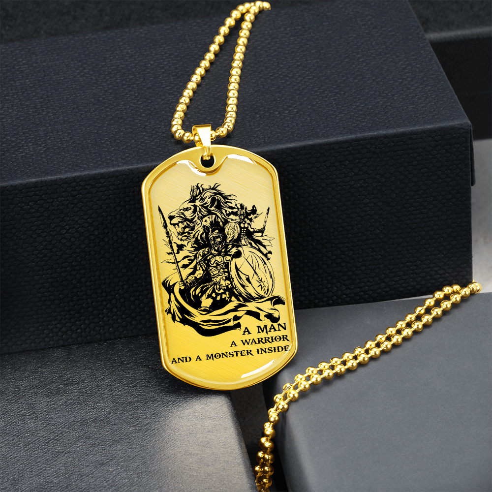 Warrior - Spartan - A Man A Warrior And A Monster Inside - Luxury Dog Tag - Military Ball Chain