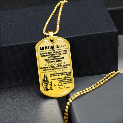 Firefighter - Dad To Daughter - Never Lose - German - Luxury Dog Tag - Military Ball Chain