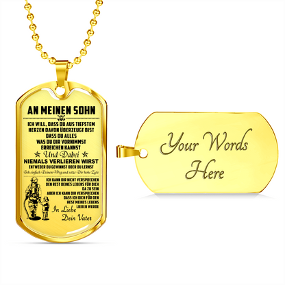 Firefighter - Dad To Son - Never Lose - German - Luxury Dog Tag - Military Ball Chain