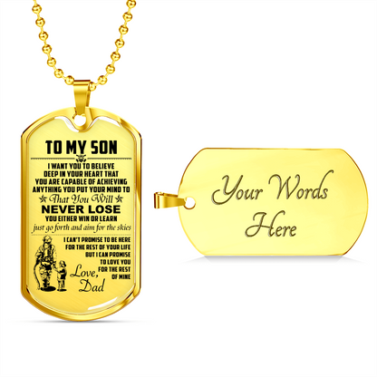 Firefighter - Dad To Son - Never Lose - English - Luxury Dog Tag - Military Ball Chain