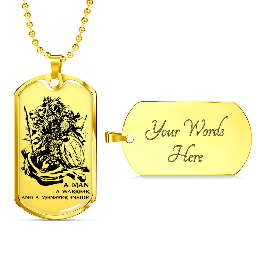 Warrior - Spartan - A Man A Warrior And A Monster Inside - Luxury Dog Tag - Military Ball Chain