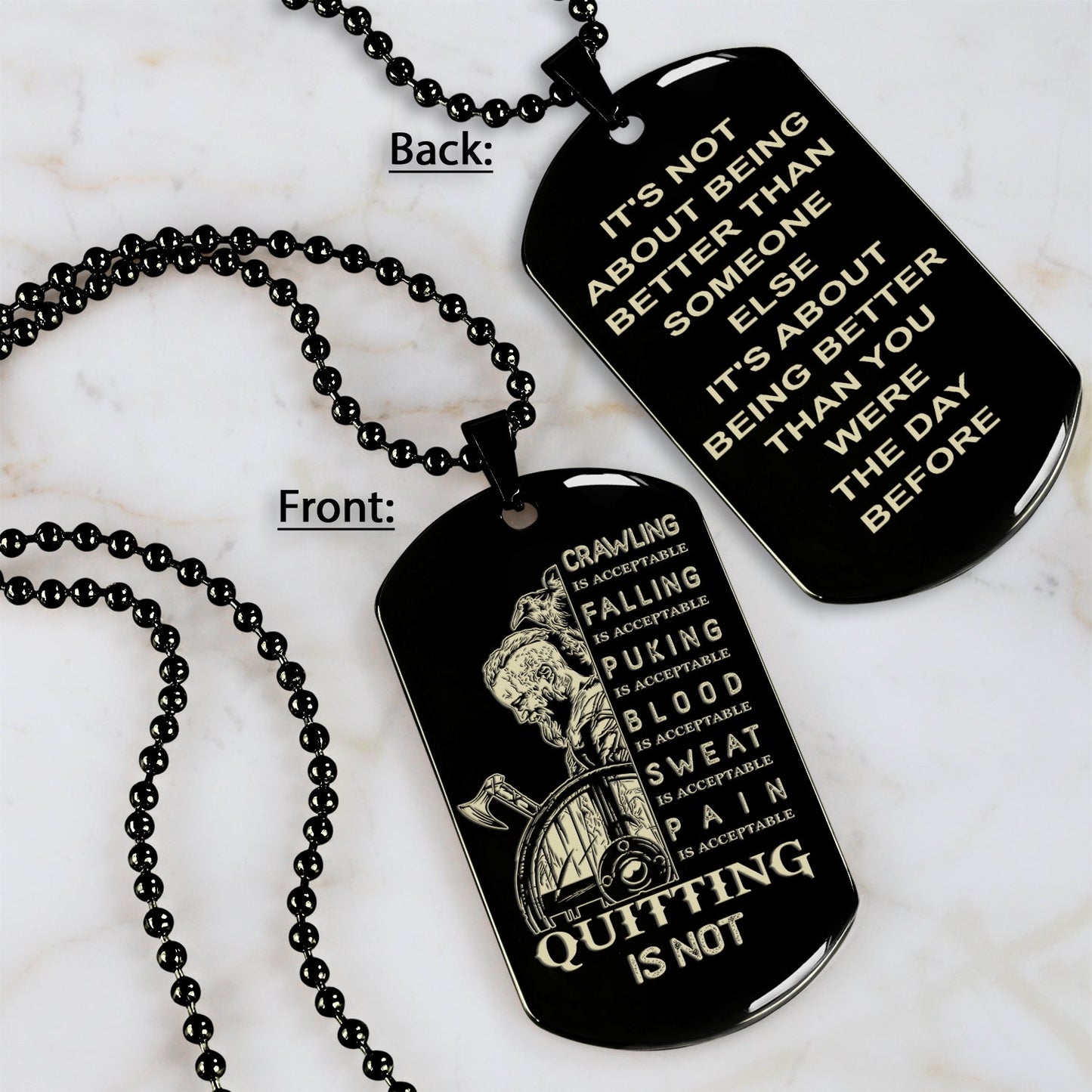 qt1 dog tag two side - quitting is not- dragon ball - goku vegeta- soldier - naruto - engraved dog necklace all style