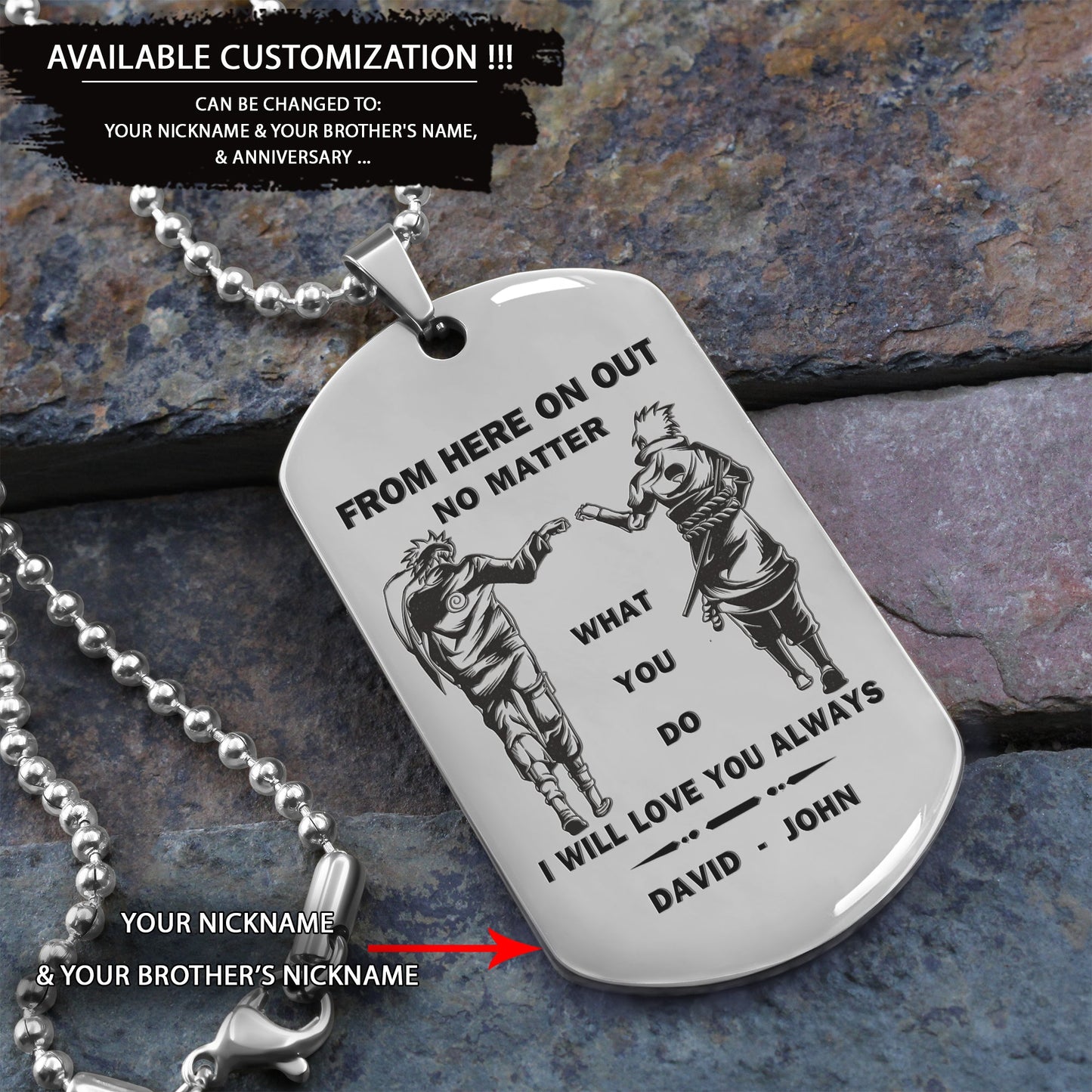 br46 from here on out no matter what you do i will love you always - dragon ball - goku vegeta- soldier - naruto - engraved dog necklace all style