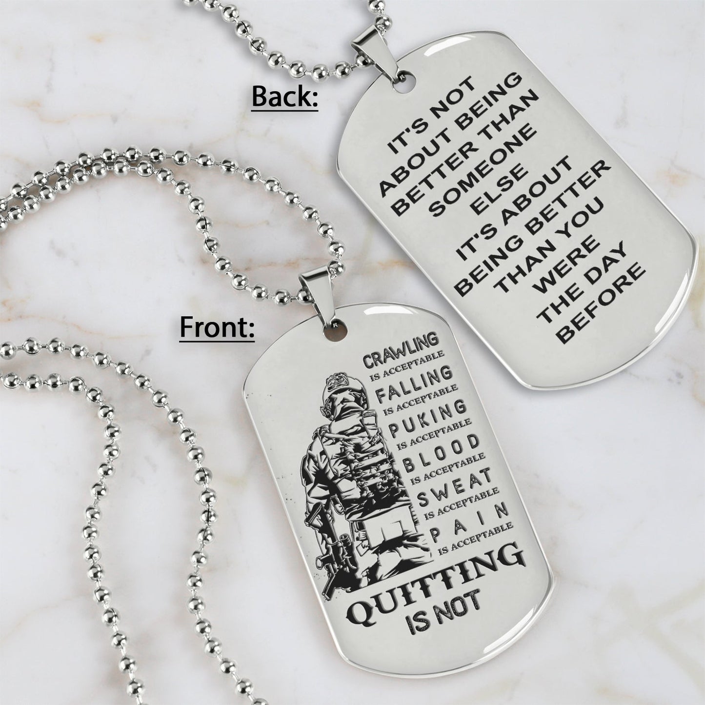 qt1 dog tag two side - quitting is not- dragon ball - goku vegeta- soldier - naruto - engraved dog necklace all style