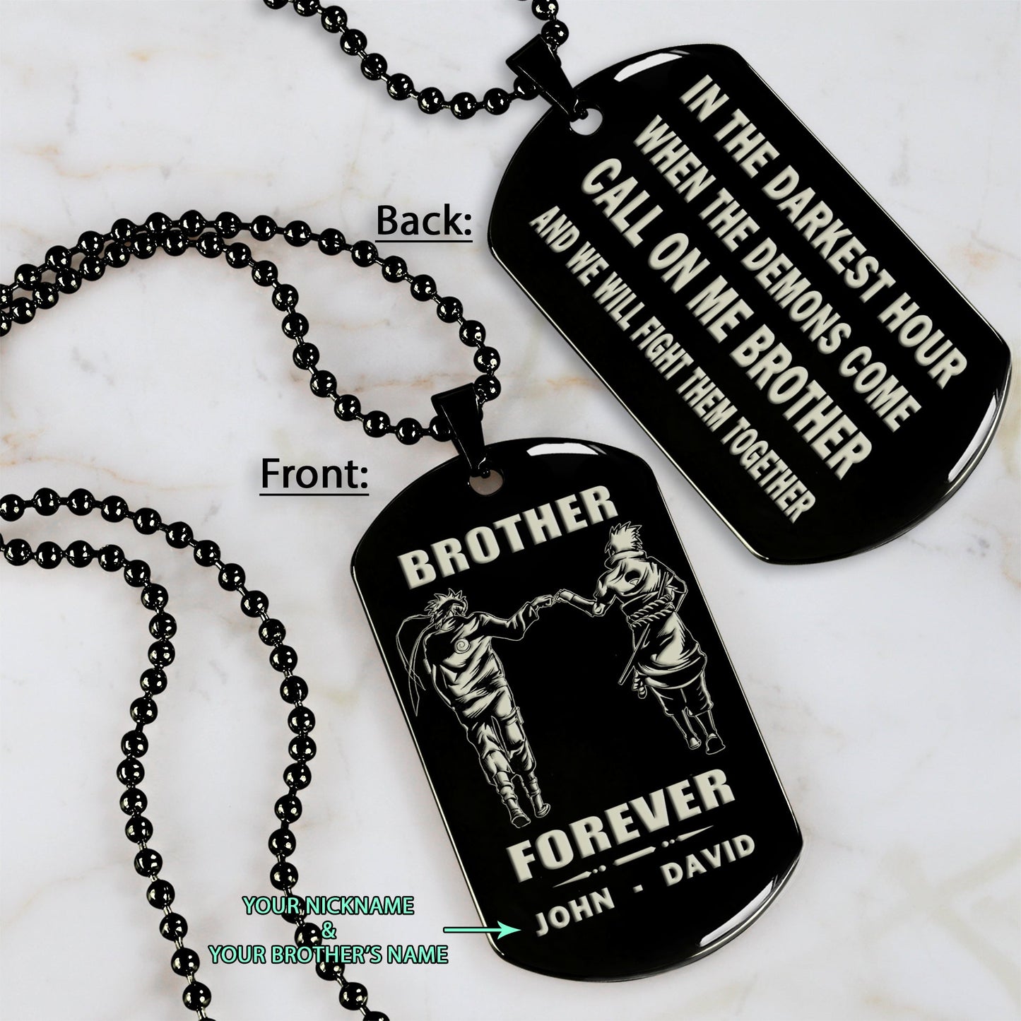 br4-call on me brother - brother forever - dragon ball goku vegeta - soldier -engraved dog tag two side