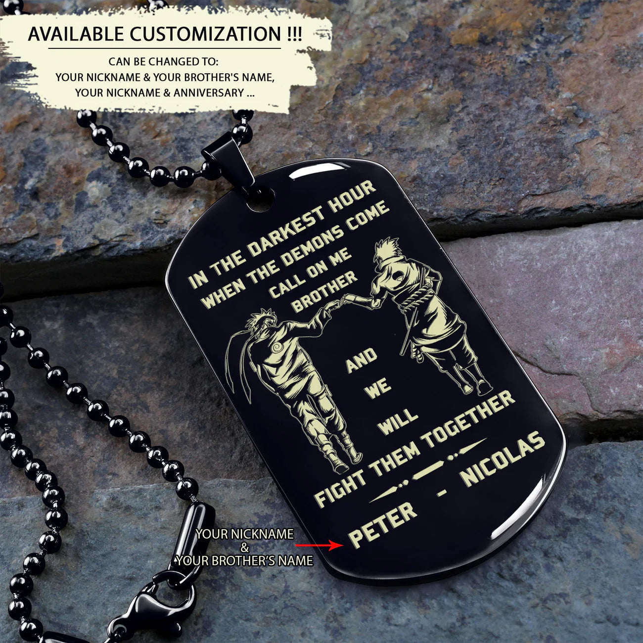call on me brother- navy - dragon ball - goku vegeta- soldier - engraved dog tag all style