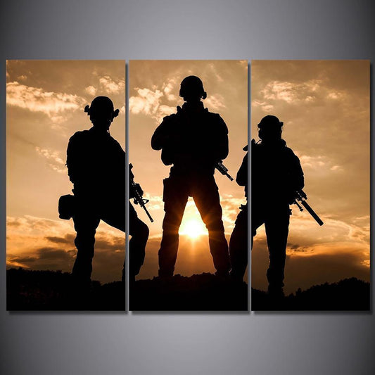 Soldier  - 3 Piece Animation - Sunset Battlefield - Printed Wall Pictures Home Decor - Canvas