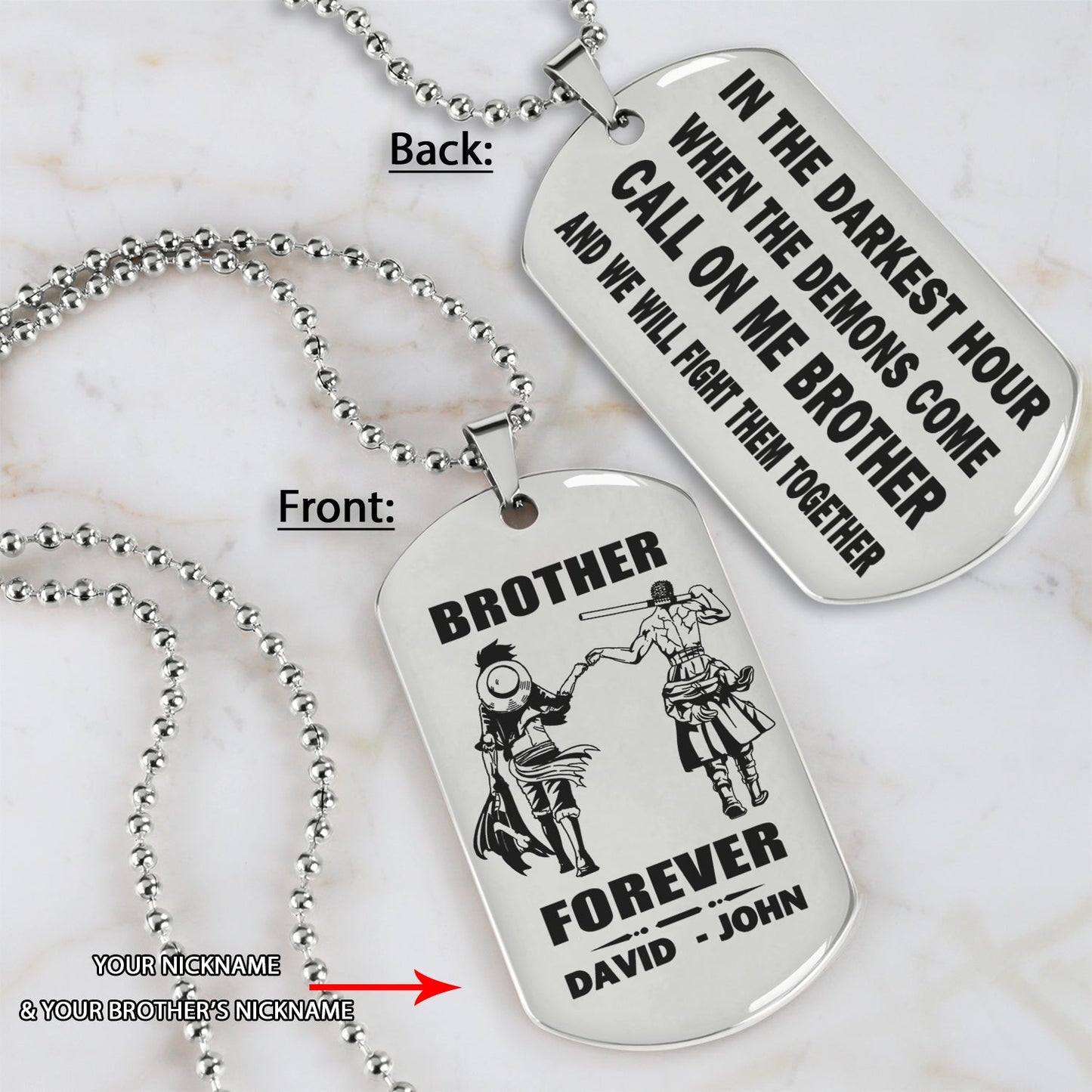 br4-call on me brother - brother forever - dragon ball goku vegeta - soldier -engraved dog tag two side