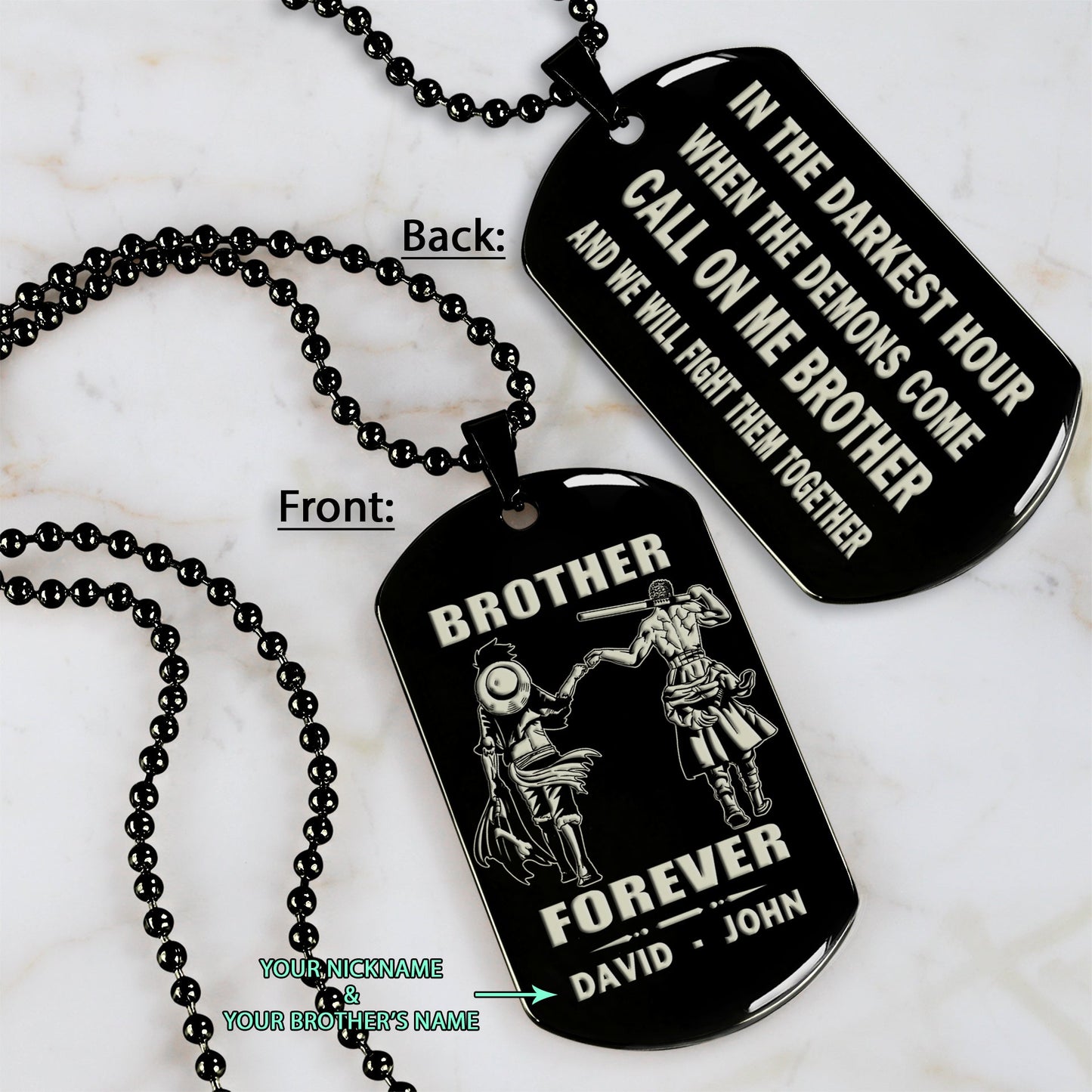 br4-call on me brother - brother forever - dragon ball goku vegeta - soldier -engraved dog tag two side