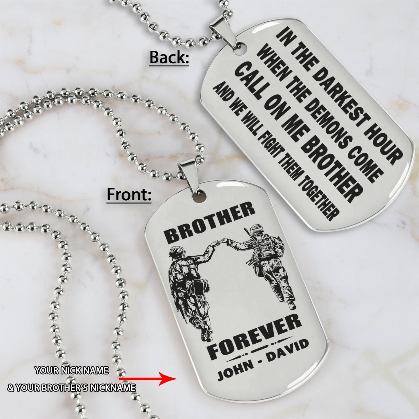 br4-call on me brother - brother forever - dragon ball goku vegeta - soldier -engraved dog tag two side