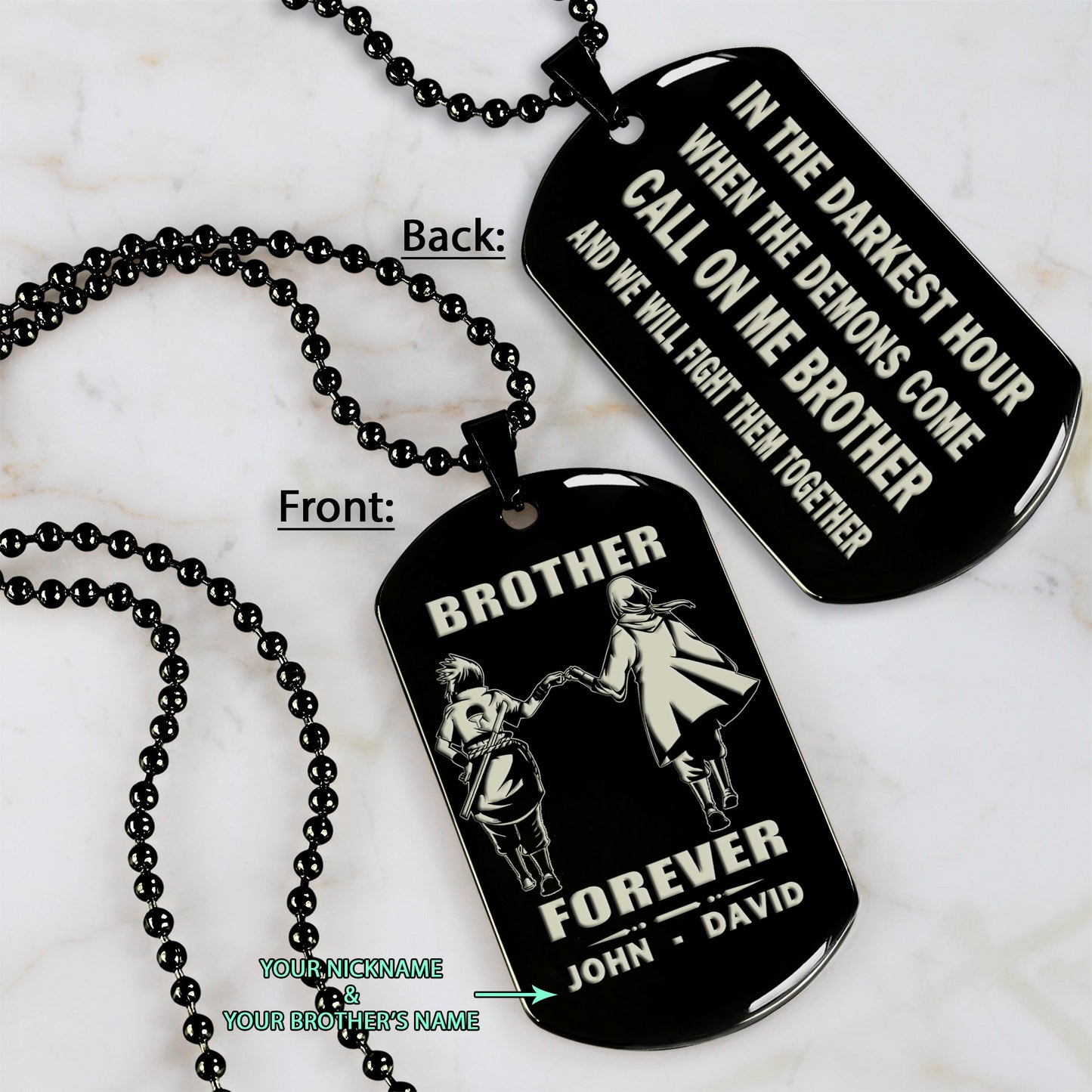 br4-call on me brother - brother forever - dragon ball goku vegeta - soldier -engraved dog tag two side